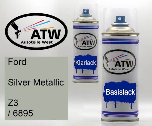 Ford, Silver Metallic, Z3 / 6895: 400ml Sprühdose + 400ml Klarlack - Set, von ATW Autoteile West.